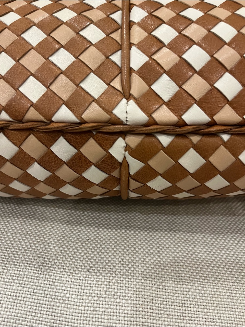 Woven Hobo Shoulder Bag in Tan and Cream - Picture 12 of 12